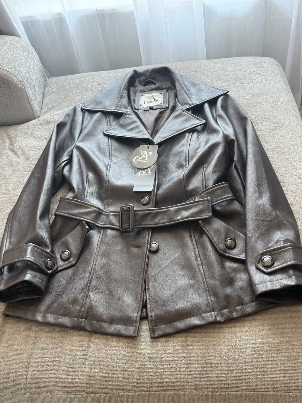 Authentic Armani Collezioni Dark Brown Leather Belted Jacket NWT